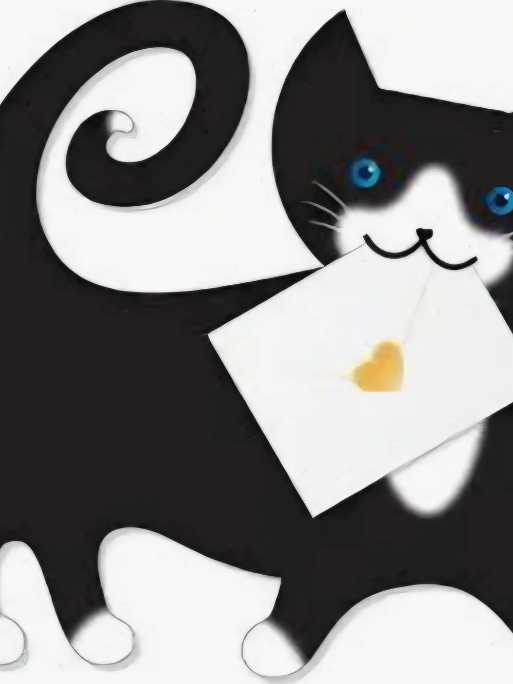 Nique Black Cat with White Envelope and Gold Heart Accent Memo Card Set Of 6